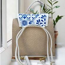 Bolsa de Dama, Mochila de Mujer, Bolsos y Equipaje, Mochila con Estampado Artesanal, Regalo, Bolsos con Colores Elegantes, Moda,  Bolso de Asa, Bolso de Mano, Bolsa de Hombro - Azul y blanco - Ver 2
