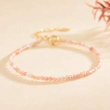 1 pieza Pulsera de piedra natural estilo INS para mujeres, pulsera ajustable con cuentas de aguamarina de 3 mm, diseño minimalista, adecuado como regalo de , regalo de cumpleaños para ella, novia