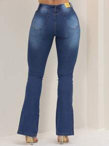 Women's Flare Jeans, High Waist, Bell Bottom - 青碧色 - 查看 8