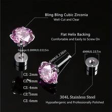 DAILI 12对不锈钢立方氧化锆耳钉，彩色诞生石水钻装饰耳钉，适合女性和女孩，生日礼物，约会之夜和日常佩戴饰品 - 銀色 - 查看 9