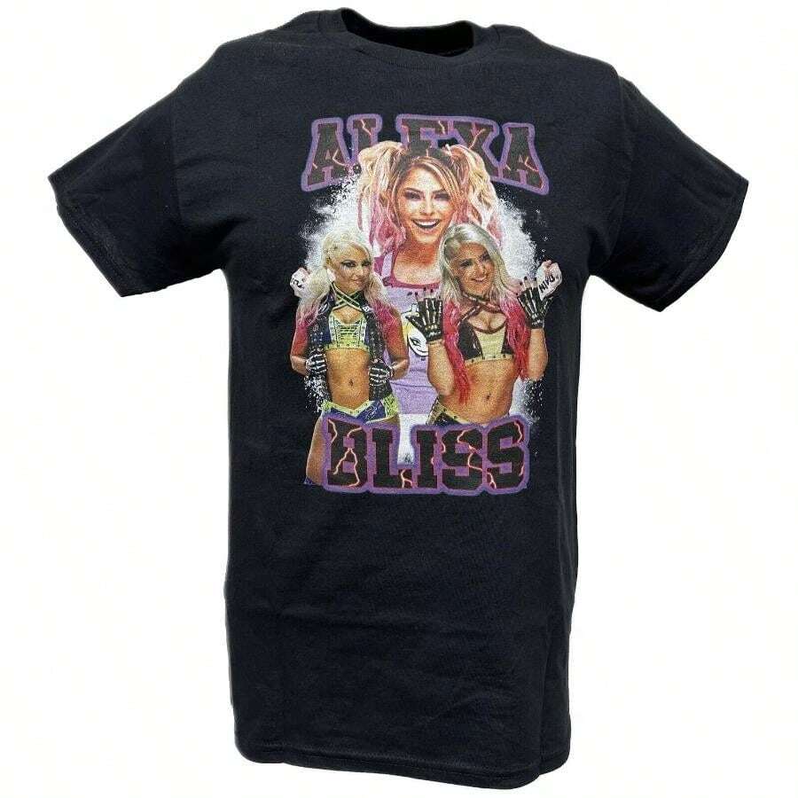 Alexa Bliss WWE Purple Trio Womens Superstar Black T-Shirt - 黑色 - 查看 1