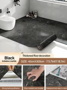 1 Roll 1.3mm Glossy Marble Pattern Self-Adhesive Vinyl Plank Flooring, 15.7x118.1 Inches, Vinyl Plank Flooring, Linoleum Vinyl Sheet Floor Covering, Waterproof & Wear-Resistant, DIY Installation For Room, Office, Kitchen (Marble Pattern, Black) - Multicolor - View 16