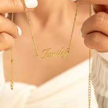 1pc Customized Shiny Stainless Steel 18K Gold Plated Name Necklace, Minimalist Personalized Necklace, 18K Gold Plated Name Necklace, Customized Jewelry, Bridesmaid Gift, Gift For Her, Laser Cut Pendant/Minimalist Style/Unisex Summer Accessory/Birthday Party/Valentine's Day Gift - Multicolor - View 3