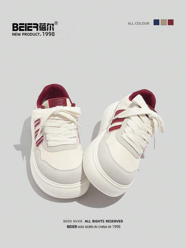 BEIER زوج من الأحذية الرياضية الكاجوال المخططة مع رباط جلد اصطناعي، مناسبة للارتداء في الخارج في فصلي الربيع والخريف