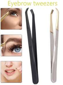 Stainless Steel Straight & Slanted Eyebrow Tweezers, Facial Hair Removal Tweezer, Beauty Tool - Multicolor - View 1