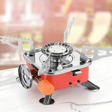 Mini estufa de camping plegable de acero inoxidable con paravientos portátil, 1 pieza para senderismo, picnic y cocina al aire libre, ligera y resistente al viento - Naranja - Ver 13