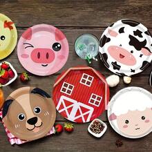 30 piezas Platos de papel desechables con tema de granja, platos de papel impresos con animales de granja de 7 pulgadas (granja, vaca, lechón, cordero, pollito, cachorro), adecuados para reuniones diarias, picnics de camping, celebraciones festivas, vajilla de fiesta, platos de fiesta, tema de granja, platos de postre