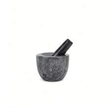 BLOOM STORE - Mortero Granito con Mano, Resistente, Duradero, Especias, Hierbas, Moledor Piedra Pulida, 8X10.5CM - Gris - Ver 2
