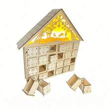 1 pieza Calendario de Adviento de Navidad de madera con diseño de ciervos y árboles - Decoración festiva de vacaciones para la repisa de la chimenea, estilo clásico, ideal para Navidad, decoración del hogar, decoración del dormitorio, decoración del baño, decoración de la cocina, regalo de Navidad, sin luz