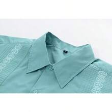Mens Short Sleeve Button-Down Guayabera Shirts For Men Cuban Embroidered Pleats Beach Shirts…Halloween - Lakeblue - View 10