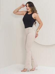 Women's Flare Jeans, High Waist, Bell Bottom - Beige - View 3