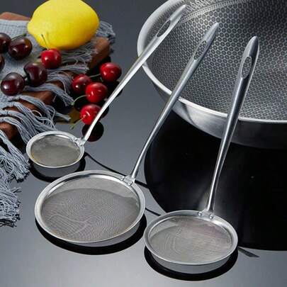 Premium Professional Skimming Spoon - Commercial Kitchen Must-Have! Ultra-Fine Mesh Instantly Removes Oil & Scum, Embedded Heat-Resistant Handle For Safer Operation, High-Temp Resistant & Odor-Free, Boosts Back-Of-House Efficiency!