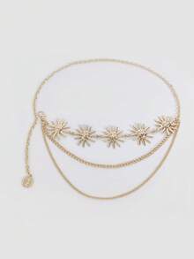 1pc Women's Fashionable Gold Metallic Sunflower Chain Waist Belt, Casual Tassel Flower Body Chain Accessory Fall, Autumn, Halloween - Gold - View 3