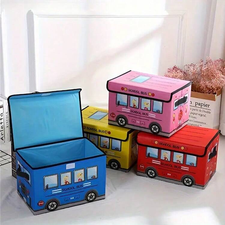 1Pc Cartoon Car Storage Box Kids Room Decorative Basket, Foldable Seasonal Clothes Storage Bin, Portable Organizer For Baby/Children's Room, Office & Home Use - Multicolor - View 7