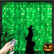 أضواء سلسلة الستائر، ألوان أبيض بارد، أخضر، بنفسجي 300 مصباح LED مع 8 أوضاع إضاءة، أضواء النحاس الساحرة مع جهاز تحكم عن بعد، إمداد طاقة USB، مناسبة لديكور أجواء عيد الهالوين، حفلات غرف النوم، حفلات الزفاف، ديكور حائط حديقة المنزل