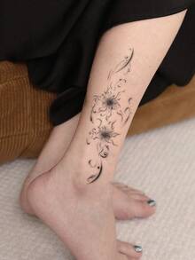 1 pieza Tatuaje temporal impermeable, resistente al sudor y lavable, de material de PVC, diseño personalizado de alta gama, pegatina de tatuaje de pareja con estilo Ins, patrón de flor de lirio y ombligo, adecuado para uso diario, dura de 3 a 5 días - Negro - Ver 5