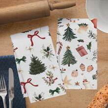 MEMNUN 2 pièces Serviettes de cuisine en microfibre super douces et absorbantes de 15,75 * 23,62 pouces (40 * 60 cm), avec imprimé aquarelle d'arbre de Noël, cadeau de Noël, nœud de bonbon et baie. Convient pour la décoration et les cadeaux de Noël, la cuisine, la cuisson, le thé, le nettoyage, les restaurants et toutes les saisons.
