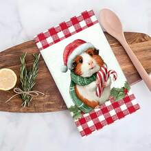 1 set/2 piezas/100 piezas Toallas de cocina y paños de cocina con estampado de hámster navideño, adecuados para decoración de interiores en restaurantes, cocinas, baños, decoración de fiestas, regalos navideños y pueden ser entregados como regalos de Navidad