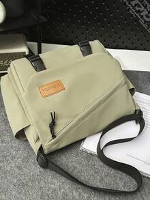 Men's Letter Graphic Large Capacity Casual Commuter Shoulder Bag - Green - View 4