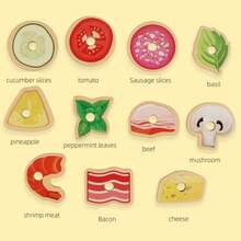 Children's Simulation Multi-Layer Pizza Playing House, Seafood, Fruit And Vegetable Pizza Role-Playing Kitchen Toys For Men And Women, Wooden Simulation Playing House, Parent-Child Pizza Toys, Simulation Vegetables, Mushrooms, Pizza, Cutting Joy Kitchen Cooking, Playing House Interactive Toys