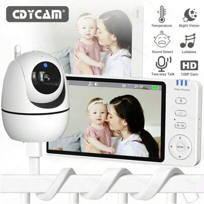  Cdycam Baby Monitor With Camera And Audio – 720P HD Resolution, Large Display, 3500mAh Battery, Night Vision, Remote Pan, Tilt, And Zoom – Two-Way Talk, Lullabies, Thermal Monitor, 5.0 Inch Color LCD Screen With Stand
