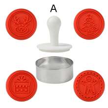 Assorted Round Christmas Cookie 3D Molds And Stamps, Silicone Christmas Baking Stamps, Cartoon Kitchen Birthday Party Supplies, Holiday Baking Tools, Reusable Lightweight Stamps, Multifunctional Baking Accessories