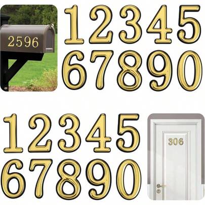 30 Pieces Mailbox Numbers Outside, 2 Inch 0 - 9 Gold Mailbox Numbers, Self - Adhesive 3D Gold House Number Mailbox, Apartment, House, Trash Bins
