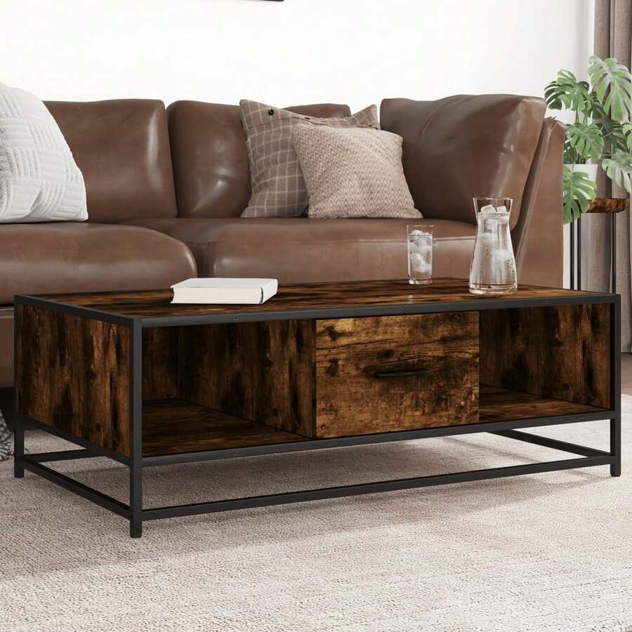 Coffee Table Smoked Oak 100x57x35 Cm Engineered Wood And Metal - Brown - View 1