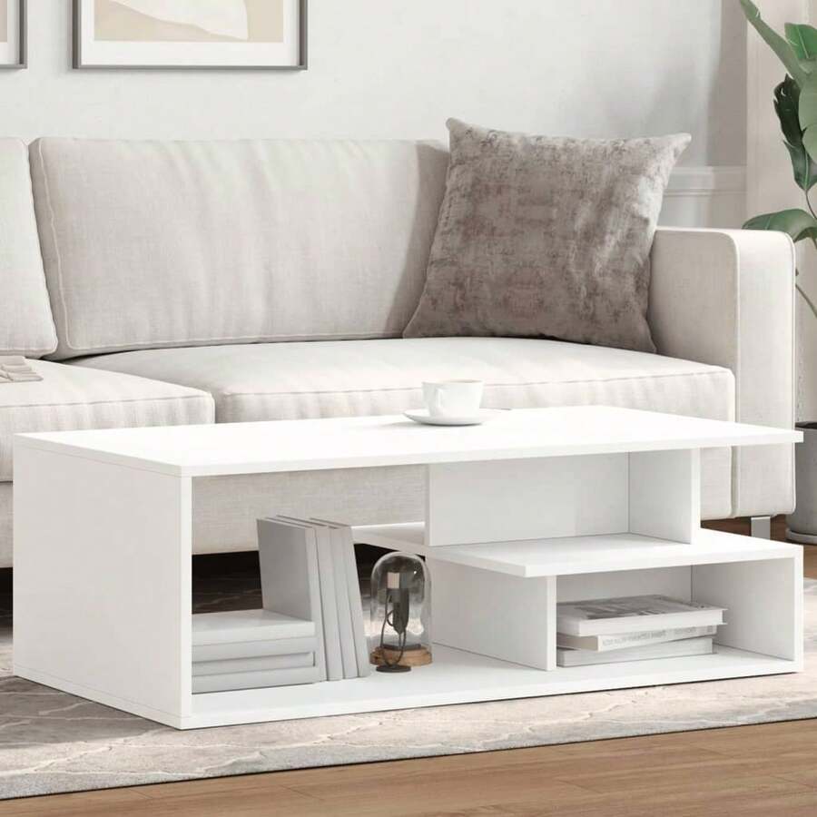 Coffee Table White 102x55x35 Cm Engineered Wood - 白色 - 查看 1