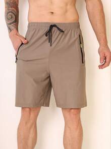Bermuda Shorts Plain Imported Men's Ice Silk Gym Spandex Casual Yoga Shorts Quick Drying Fat Plus-Size G1 G2 G3 G4 - 淺棕色 - 查看 1