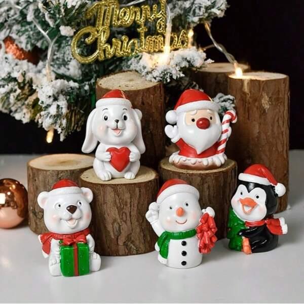 Cadeau de Noël miniature : Ornement de bureau décoratif d'arbre de Noël miniature adorable avec animal, Père Noël