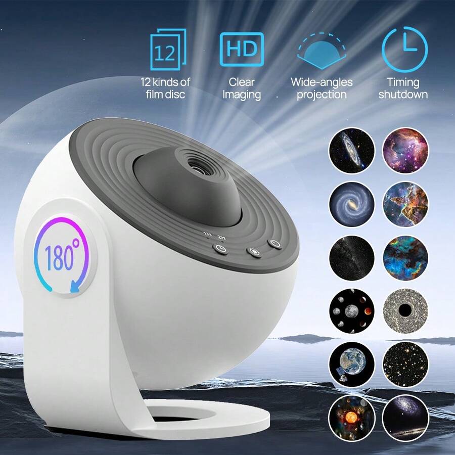 PORIYA 13IN1 Galaxy Projector Night Light 360° Rotating Starry Sky W/ Nebula & Moon Discs 12.5m² Coverage USB Powered - 白色 - 查看 1