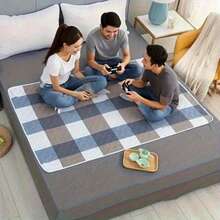 Washable Mattress Protector, Unisex Incontinence Mattress Pad, Reusable Mattress Cover, Non-Slip, Blue Plaid