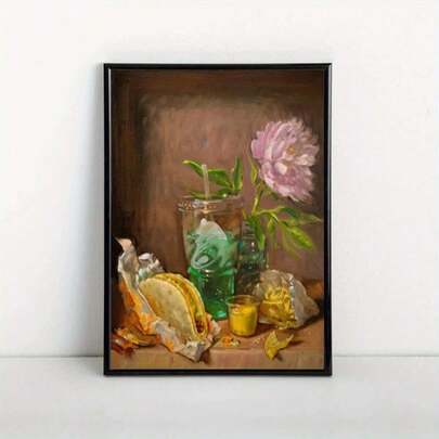 פוסטר בד 1 יחידות ללא מסגרת - טבע דומם של טאקו בל, רטרו, ארט דקו, מודרני, מצויר, אמנות קיר, ציור קיר, מתנה, קישוט ליל כל הקדושים, סלון, קיר, בית ומעונות, קישוט לחג המולד, קישוט לשנה החדשה