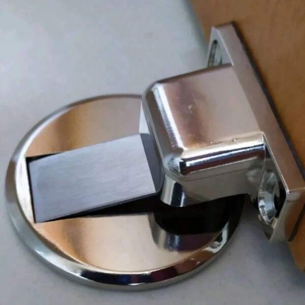 Kit 4 Prendedor Porta Magnético Slim Adesivo 3m Aço Inox Cromado Batente Trava Porta Segurador Imã Forte