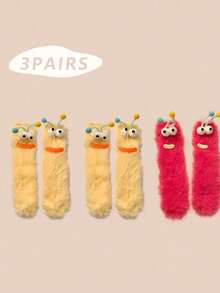 1/2/3 双女士趣味袜子、节日袜子、卡通袜子、毛绒袜子、节日袜子、中筒袜、大眼袜子、可爱袜子、保暖袜子 - 彩色 - 查看 56