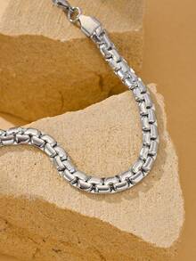 1pc Stainless Steel Carved Diamond Pattern Bracelet, Essential Accessory For Men's Music Festival And Fashionable Street Style - Silver - View 3
