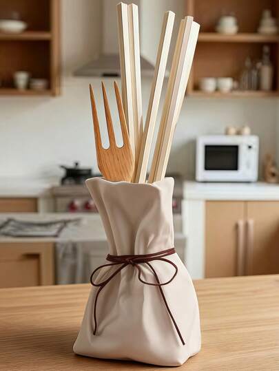 1pc Multifunctional Resin Kitchen Utensil Storage Bag With Drawstring Closure - Durable And Stylish Nordic-Style Storage Bag, Ideal For Organizing Cooking Tools, Wooden Spoons, Whisks, Forks, Etc. - Space-Saving Kitchen Counter Storage Solution; Easy To Clean And Adds A Fashionable Touch To Your Home Decor.