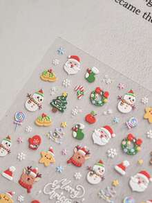 Adesivi per unghie natalizi carini, decorazioni 5D con Babbo Natale, pupazzo di neve, albero di Natale, cappello di Babbo Natale, calze regalo, fiocchi di neve, stelle, mele e cristalli per manicure