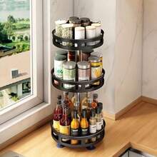 1pc Rotating 3-Tier Spice Rack, Multifunctional Countertop Condiment Organizer For Sauce, Vinegar, Seasoning - Multicolor - View 13