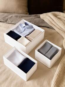 1/3/6pcs-Underwear Storage Box, Non-Woven Fabric Storage Box, Foldable Wardrobe Storage Box, Drawer Divider Storage, Suitable For Home Decor, Bedroom And Apartment Accessories, Back To School Dorm Supplies - White - View 3