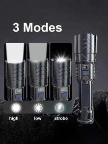 Lanterna potente de 18650-1200mAh, equipada com display digital, 3 modos de iluminação e zoom ajustável, iluminação de emergência externa ultrabrilhante recarregável, luz LED de ultralonga duração com tecnologia avançada, maior alcance de irradiação