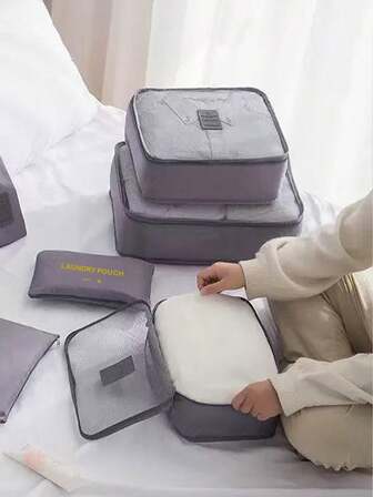 6pcs Small Size Set, Letter Graphic Waterproof Travel Storage Bags, Travel Organizer Bag Set, Packing Cubes Set, Travel Luggage Storage Box, Handheld Suitcase Organizer Bag Travel Accessories, Lightweight Multipurpose Storage Bags, Dust-Proof Luggage Bags, Multifunctional Clothing Sorting Travel Packing Cubes, Travel Compression Packing Bags, For Home And Travel Back To School Supplies