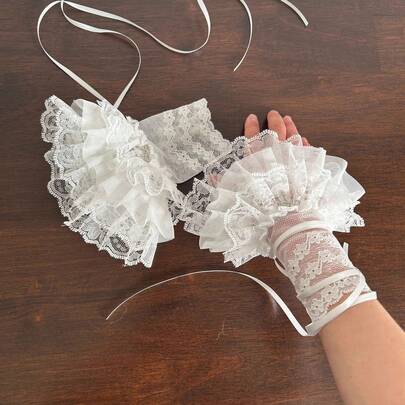 1 Pair Lolita Style Lace Trim Sheer Mesh Gloves, Suitable For Summer Wear Or As Sleeve Cuffs, Decorated With JK Bow Element, Available In 4 Styles, Symbolizing Sweet, Dreamy Style, Unique Personal Outfit, And Love For Lolita Subculture