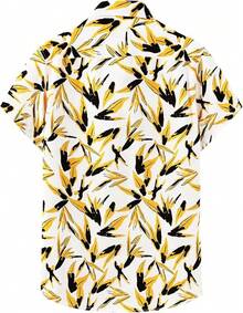 Hawaiian Shirt For Men Short Sleeve Floral Printed Casual Button Down Summer Beach Dress Shirts-20256688 - 黃色03 - 查看 6