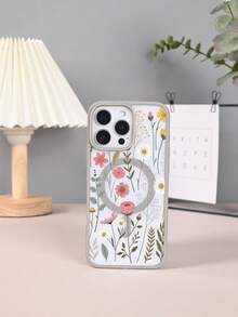 Funda para teléfono con estampado floral fresco, elegante funda protectora con diseño magnético que permite la carga inalámbrica, diseño de moda y estilo simple y fresco, para iPhone 16Promax 16 15 14 13 12 11 Plus Pro S25Ultra S24 23 22Plus FE case - Gris - Ver 1