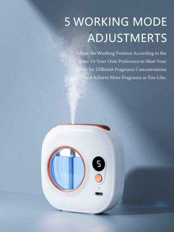Mini wandmontierter Haushalts-Duftöldiffuser, Hotel-zeitgesteuerter Duftöldiffuser mit Kaltverneblung und Digitalanzeige, kleine elektrische Luftkühler, Badezimmer-Deodorierung, langanhaltende Raumduftbindung für Innenräume, leiser Aromatherapie-Apparat für Schlafzimmer, Büro-Lufterfrischer, aufladbar mit 5 Betriebsmodi, 6 Arten von Duftölen erhältlich, sehr geeignet für Autos, Schlafzimmer, Büros, Räume, Badezimmer