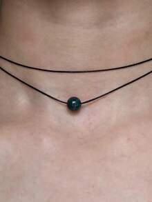 1pc Healing Crystal Necklace, Jade Necklace, Single Gemstone Necklace, Handmade Jewelry, Elegant Necklace, Daily Wear Necklace, Affordable Gift - Dark Green - View 2