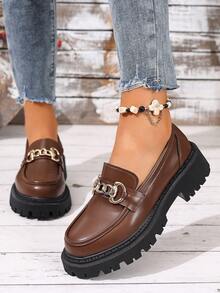Giày lười đế dày, mũi tròn, thường ngày thời trang dành cho nữ - màu nâu - Xem 4