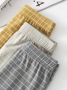 3pcs Men's 100% Cotton Underwear, Men's Boxer Briefs, Soft Comfortable Plaid Design Loose Boxer Shorts - Multicolor - View 2